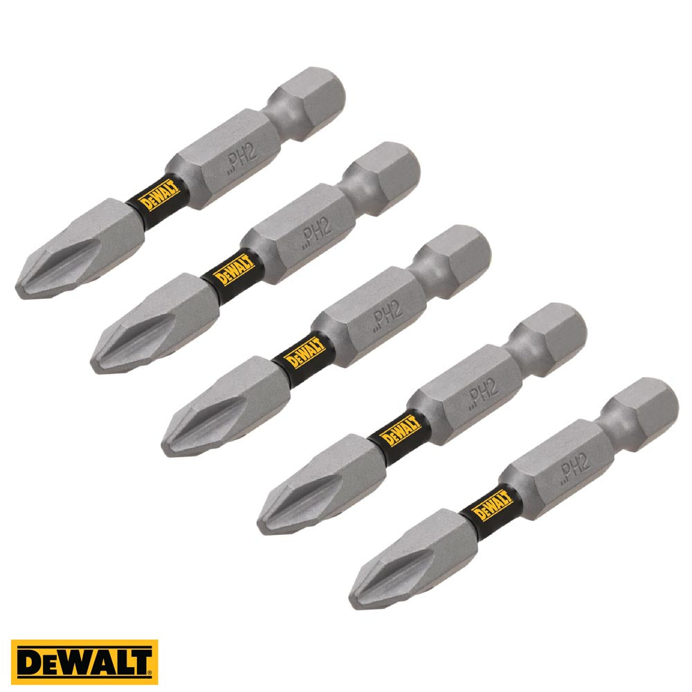 Juego de puntas para atornillar Phillips No. 2 x 2 plgs, 5 piezas, Tough grip, Dewalt, dwa2ph2-5l, DWA2PH2-5L