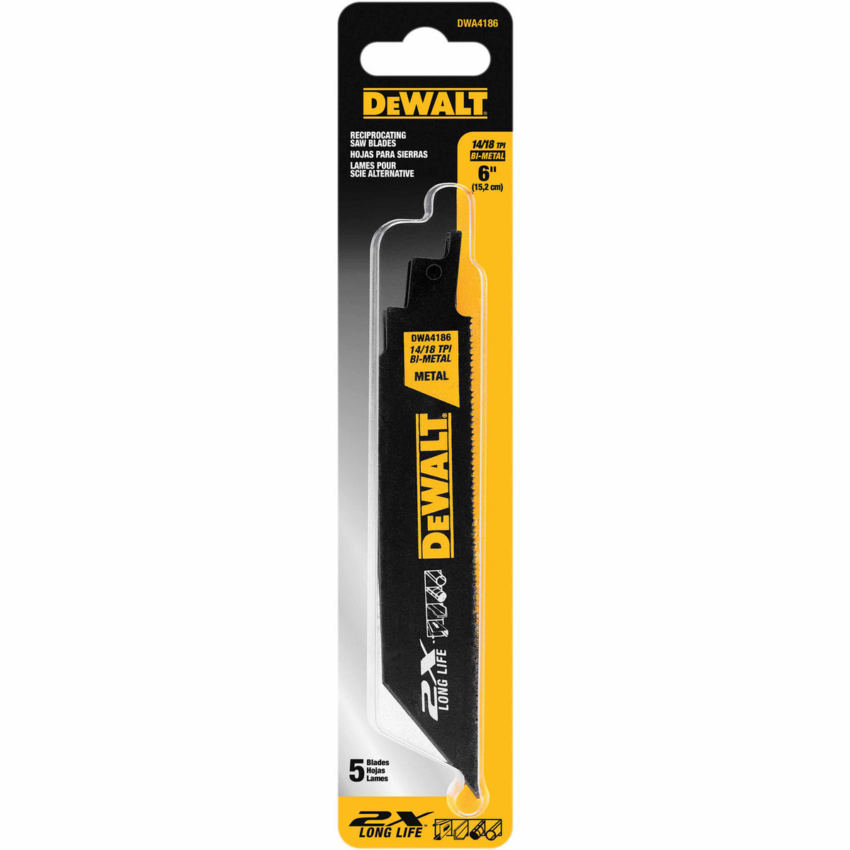 CUCHILLA PARA SIERRA SABLE DE 6PULG PARA CORTAR METAL, 14/18 DPP, 2 PIEZAS, DWA4186, DEWALT