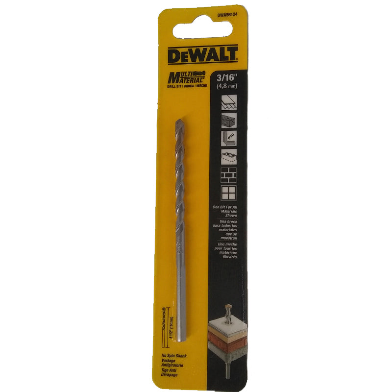 BROCA MULTIMATERIAL DE 3/16PULG PARA METAL, MADERA, PLASTICO, Y CONCRETO, DWA56124, DEWALT