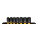 JUEGO DE 7 COPAS CORTAS DE IMPACTO EN PULGADAS RAIZ 1/2, INCLUYE 1/2, 9/16, 5/8, 11/16, 3/4, 13/16 Y 7/8 PLG. DEWALT