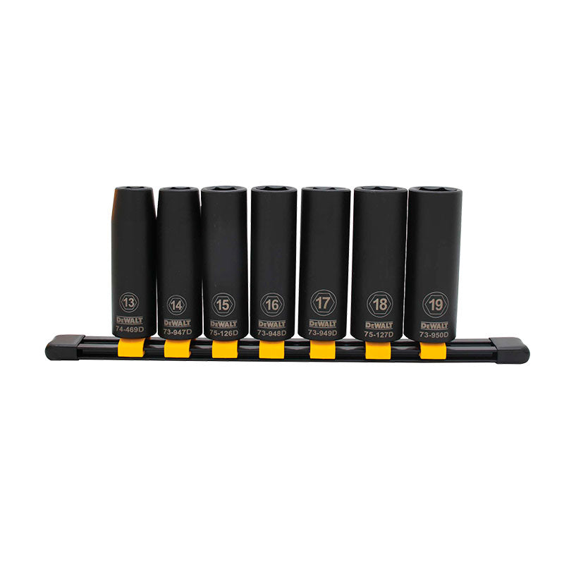 JUEGO DE 7 COPAS LARGAS DE IMPACTO MILIMETRICAS, RAIZ 1/2, COPAS 13, 14, 15, 16, 17, 18 Y 19 MILIMETROS. DEWALT, DWMT74449OSP