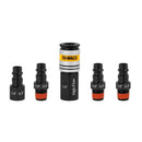 KIT DE ACOPLE RAPIDO 5 PCS, 1 ACOPLADOR HEMBRA, 3 CONECTOR MACHOS Y 1 HEMBRA NPT 1/4. DEWALT