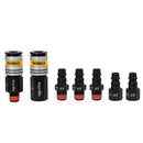 KIT DE ACOPLE RAPIDO 7 PCS, 1 ACOPLADOR HEMBRA Y 1 MACHO, 3 CONECTOR MACHOSY 2 HEMBRA NPT 1/4. DEWALT