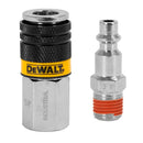 JUEGO DE 2 ACOPLE RAPIDO HEMBRA Y CONECTOR MACHO, ROSCA 1/4 PLG. 40SCFM-90PSI. DEWALT
