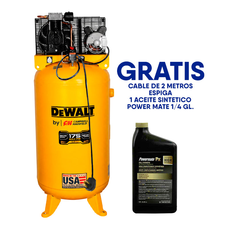 COMPRESOR 80 Galones, Dewalt by CAMPBELL HAUSDELD, Presion 175 PSI, 17 CFM, VOLTAJE 208-230 Vlts, DXCM805