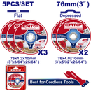 JUEGO 5 DISCOS ABRASIVOS DE 3 PULG. 3 DISCOS DE CORTE Y 2 DISCOS DE DESBASTE METAL COMPATIBLE ELAG7601 ELAG76017. EMTO
