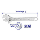 LLAVE AJUSTABLE / CANGREJO CROMADO DE 8 PULGADAS. MARCA EMTOP