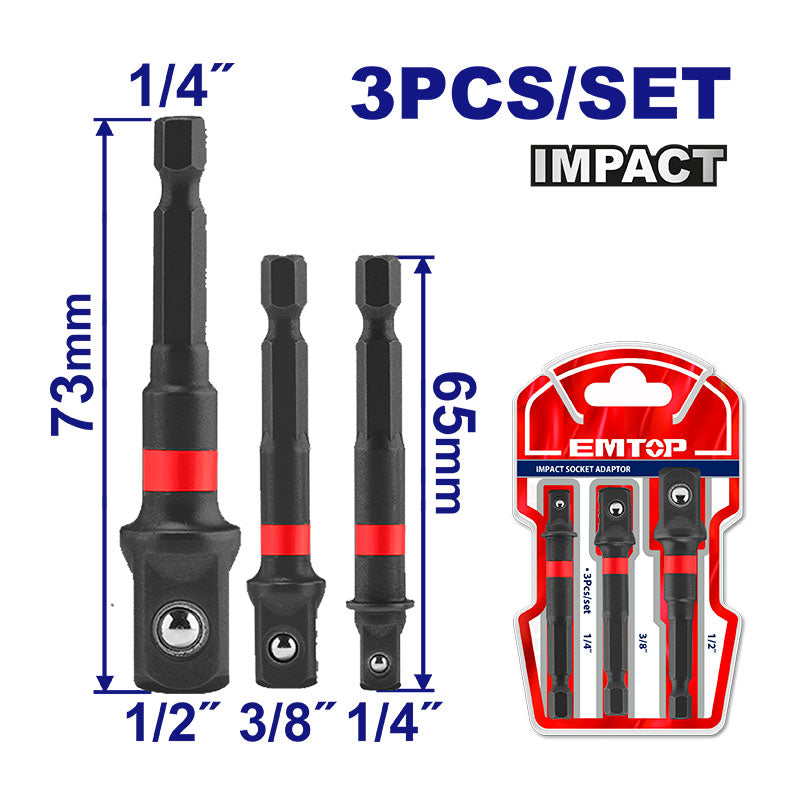 ADAPTADORES PARA ATORNILLADORES IMPACTO DE 1/4, 3/8 Y 1/2, EMTOP, EBST365A01