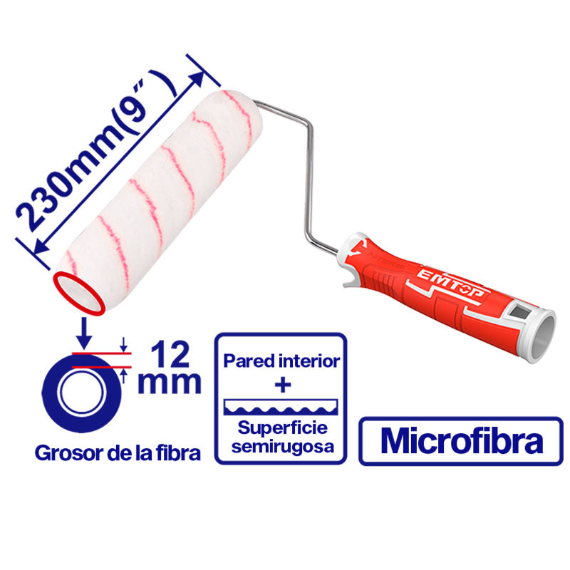 RODILLO DE MICROFIBRA DE 9 PULGADAS, PARA PINTAR. EMTOP, ECBH042301