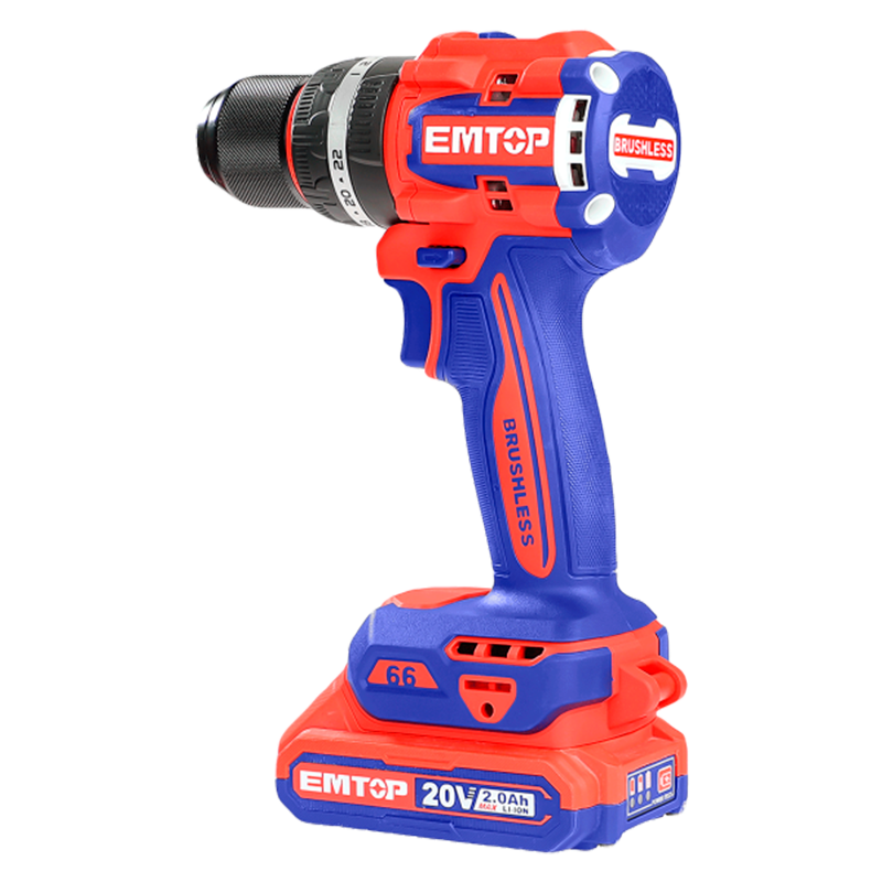 Barreno percutor inalámbrico de 1/2 plg, 20 voltios, sin carbones, Emtop, ULCIDL20668