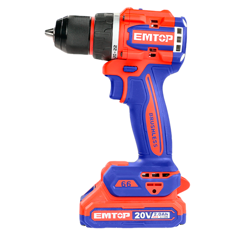 Barreno percutor inalámbrico de 1/2 plg, 20 voltios, sin carbones, Emtop, ULCIDL20668