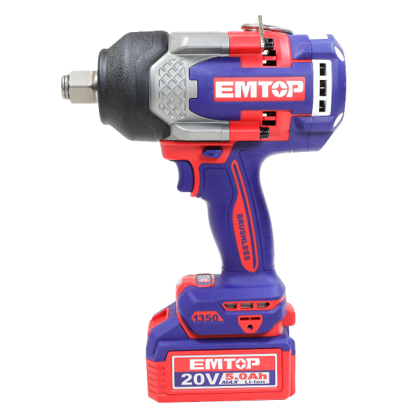 Llave de impacto inalámbrica de 3/4 plgs 1350 Nm con batería y cargador Emtop ECIWL201351