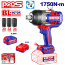 Llave de impacto inalámbrica de 3/4 plgs 1750 Nm con batería y cargador Emtop ECIWL201751
