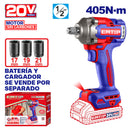 LLAVE DE IMPACTO INALAMBRICA 1/2, 20V, BRUSHLESS, TORQUE 405NM. SIN BATERIA NI CARGADOR, BARE TOOL. EMTOP