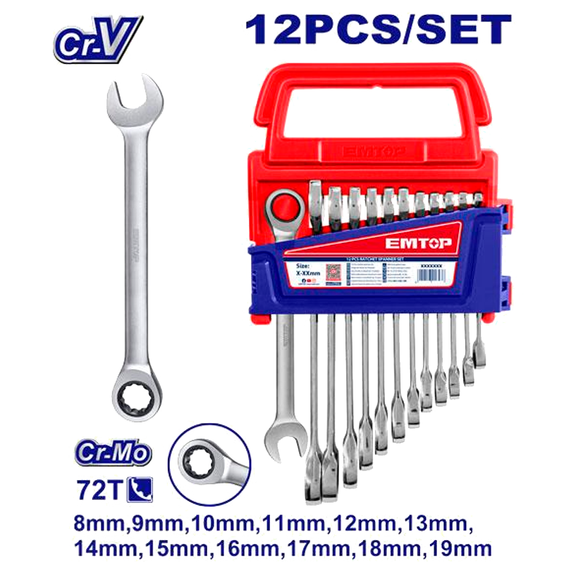 Juego de llaves ratch de 12 unidades milimétricas Emtop ECSS101202