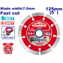 DISCO DE DIAMANTE SEGMENTADO DE 5 PULGADAS EJE DE 7/8 PARA RANURADORA ULMCR15001. MARCA EMTOP