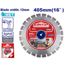DISCO DIAMANTADO, SEGMENTADO, 16 PLG. EJE DE 1 PLG. PARA ASFALTO, ANCHO 12 MM. EMTOP