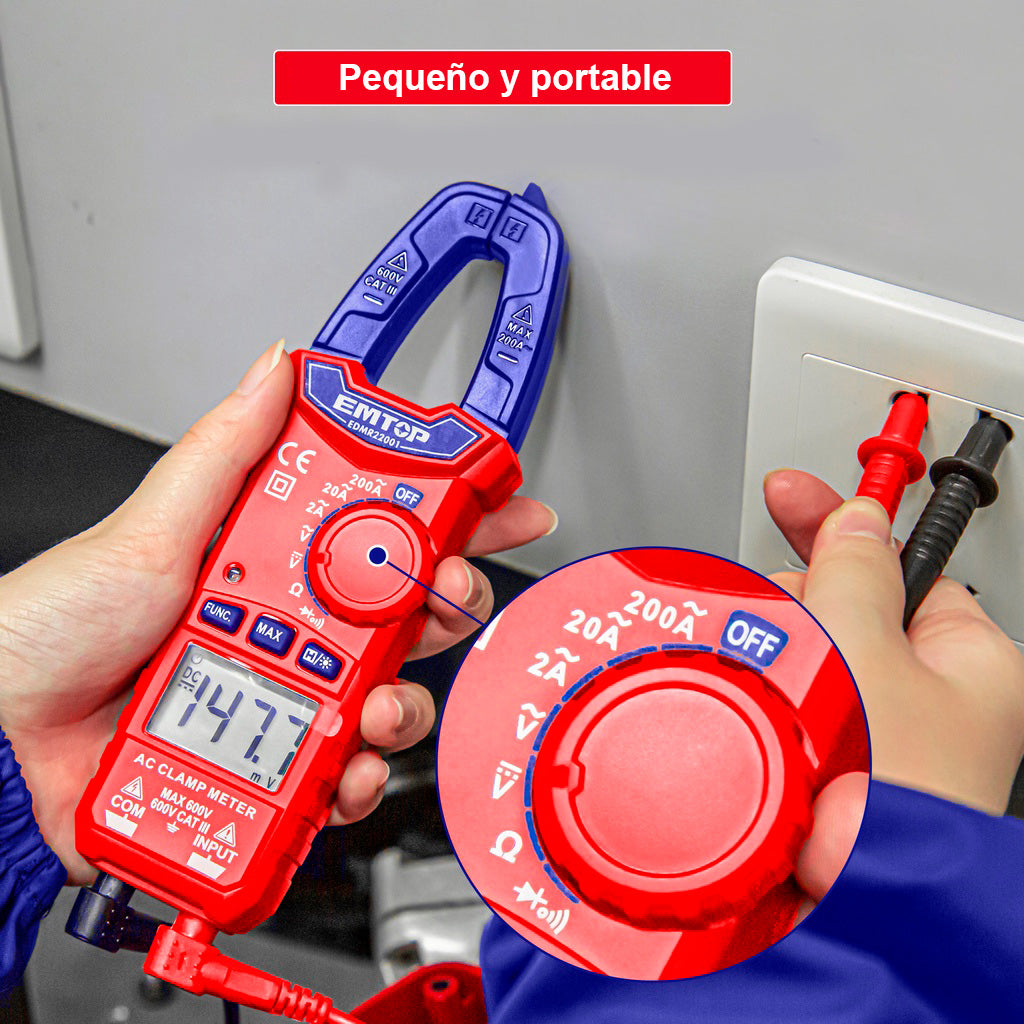 Amperímetro de gancho digital hasta 600 voltios, Emtop, edmr22001, EDMR22001