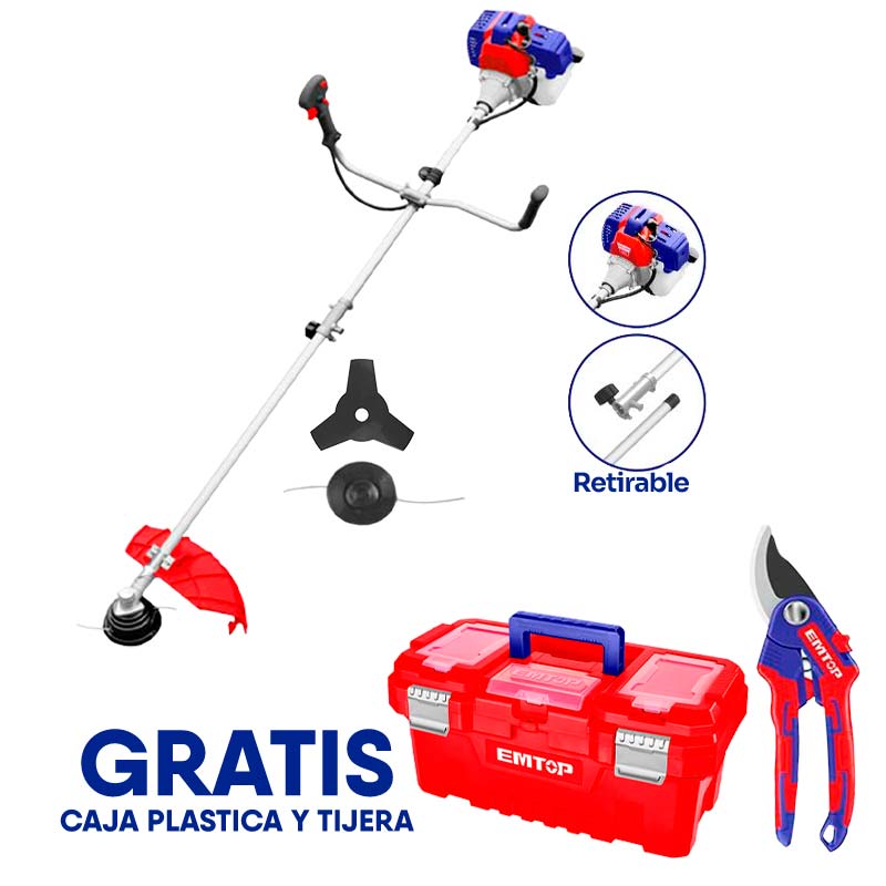 Oferta de chapeadora de gasolina con tijera de podar y caja para herramientas, Emtop, EGTC4321-OF