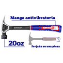 MARTILLO DE UÑA DE 20 ONZAS ANTI VIBRACION, TOTALMENTE DE ACERO FORJADO MANGO ANTI DESLIZANTE. MARCA EMTOP