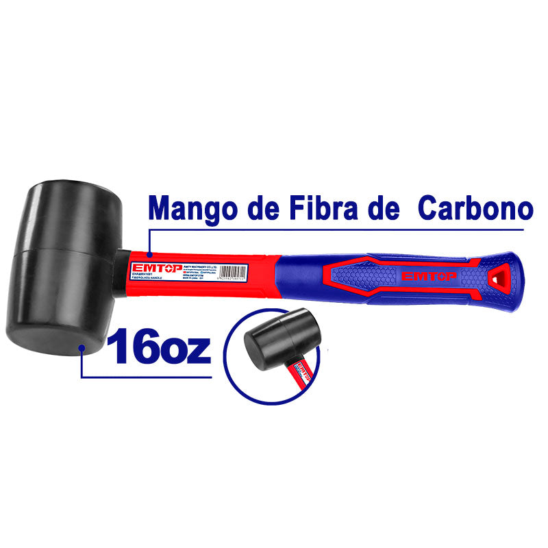 MAZO DE GOMA DE 16 ONZAS, MANGO DE FIBRA DE VIDRIO. MARCA EMTOP, EHAMRH1601