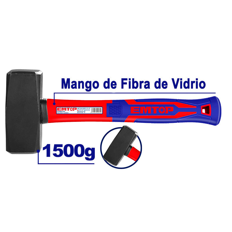 MAZO 3.3 LIBRAS, MANGO DE FIBRA DE VIDRIO. MARCA EMTOP, EHAMSH1500