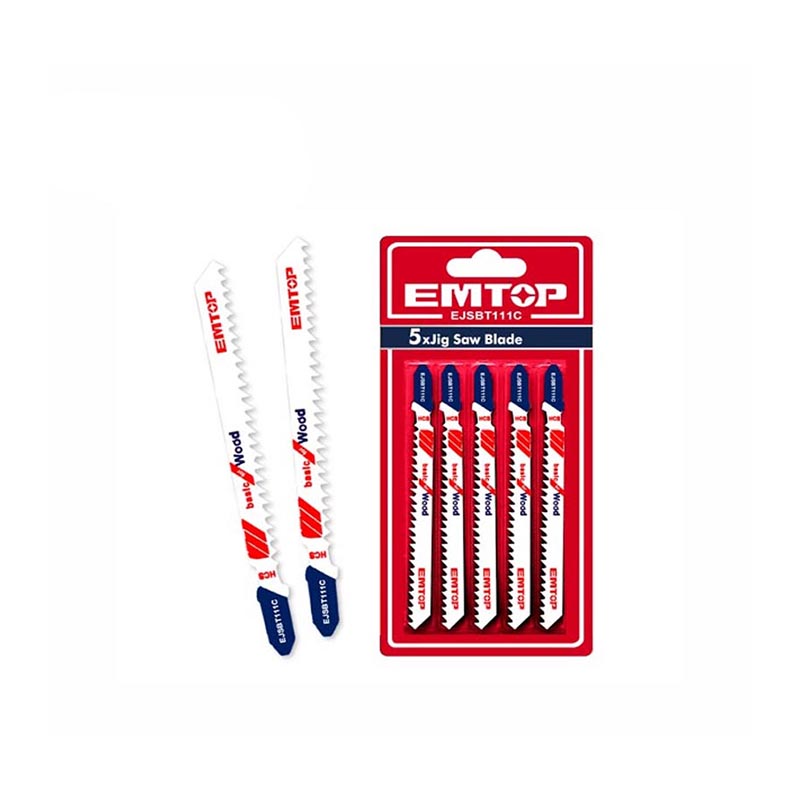 SET DE 5 CUCHILLAS DE CALADORA PARA CORTAR MADERA DE 8 DIENTES POR PULGADA. MARCA EMTOP, EJSBT111C