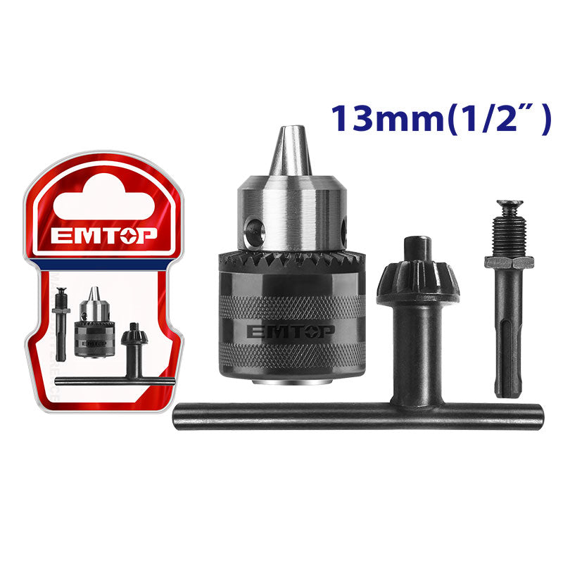 MANDRIL DE 1/2 CON ADAPTADOR SDS PLUS, ROSCA 1/2, INCLUYE LLAVE. EMTOP, EKCK1302