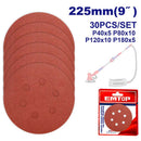 SET DE 30 DISCOS DE LIJA CON VELCRO 9 PULG GRANOS 40 80 120 Y 180 IDEAL PARA LIJADORA ULDSD105016. EMTOP, EKRS225030