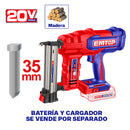 CLAVADORA INALAMBRICA 20V, APLICACIONES EN MADERA,CLAVOS DE 5/8 A 1-3/8, SIN BATERIA NI CARGADOR. BARE TOOL.EMTOP