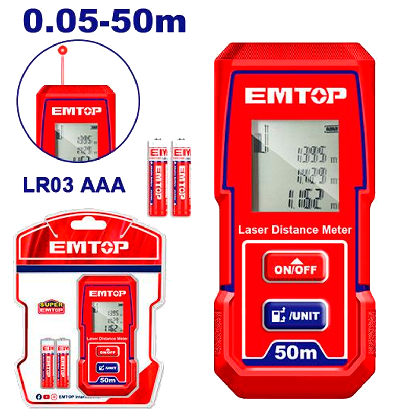 Medidor de distancia láser de 50 mts Emtop ELDD0501