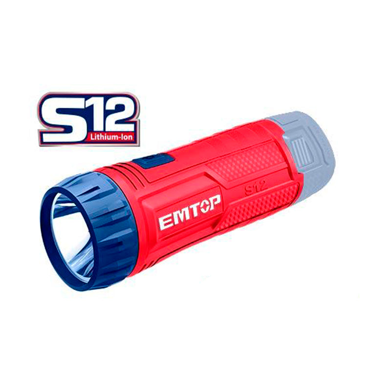 LINTERNA RECARGABLE DE 12 VOLTIOS DE LITIO (SIN BATERIA NI CARGADOR). MARCA EMTOP, ELFL1223