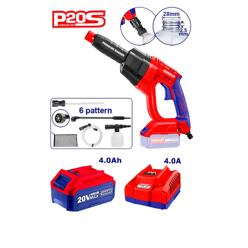 HIDROLAVADORA INALAMBRICA DE 20 VOLTIOS, EMTOP
