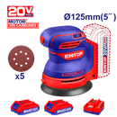 Lijadora roto orbital inalámbrica de 5 plgs con 2 baterías y cargador Emtop ELROS2002