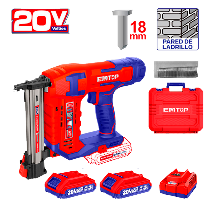 Clavadora inalámbrica para block y ladrillo con 2 baterías y cargador Emtop ELSTLI3805-ULBCPK
