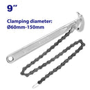 LLAVE DE CADENA 9 PLG. SUJECION 2 1/4- 5 7/8 PLG. CADENA 20 1/2 PLG. MANGO FORJADO, TRATAMIENTO TERMICO, CROMADO. EMTOP