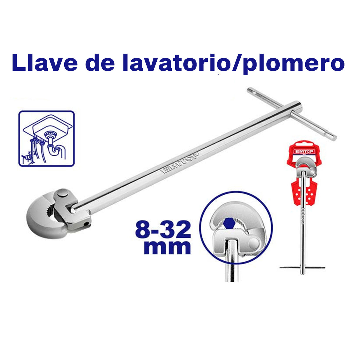 LLAVE DE LAVATORIO/PLOMERO, LARGO DE 11 3/4 PULGADAS, APERTURA DE 1-1/4 PULGADAS. EMTOP, EMBF1732