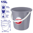 CUBETA PLASTICA 15 LITROS, 13 X 9-1/4 X 11-11/16 PLG. ASA ANTIDESLIZANTE, CUERPO REFORZADO. EMTOP