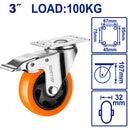 RUEDA GIRATORIA 3 PULG. CON FRENO 100KG, MATERIAL PVC, RODAMIENTO DOBLE, SOPORTE GALVANIZADO, ALTURA 10.7 CMS. EMTOP