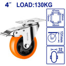 RUEDA GIRATORIA DE 4 PLG. CON FRENO Y CAPACIDAD DE 130KG. RUEDA DE PP, PVC Y PLACA GALVANIZADA. EMTOP