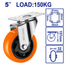 RUEDA GIRATORIA DE 5 PLG, CAPACIDAD 150 KG, RUEDA DE PP Y PVC, PLACA GALVANIZADA. EMTOP