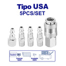 SET DE 5 PIEZAS ACOPLE RAPIDO PARA COMPRESOR DE AIRE, ROSCA NPT 1/4. EMTOP