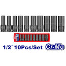 SET DE 10 COPAS DE IMPACTO DE PROFUNDIDAD, RAIZ DE 1/2 PULG, MILIMETRICO, 10,12,13,14,15,17,19,21,22,24. EMTOP
