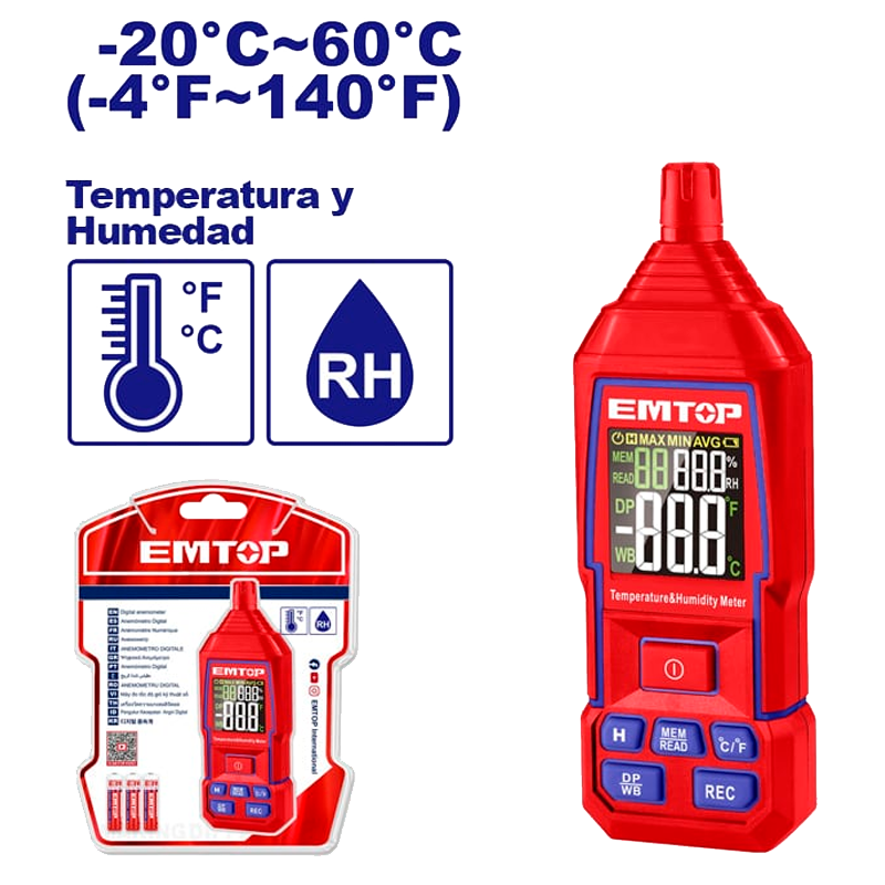 Medidor de humedad y temperatura digital Emtop EMTM35031