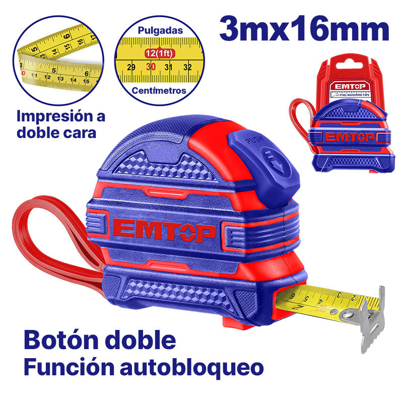 Cinta métrica de 3 mts x 16 mm Emtop EMTP2316