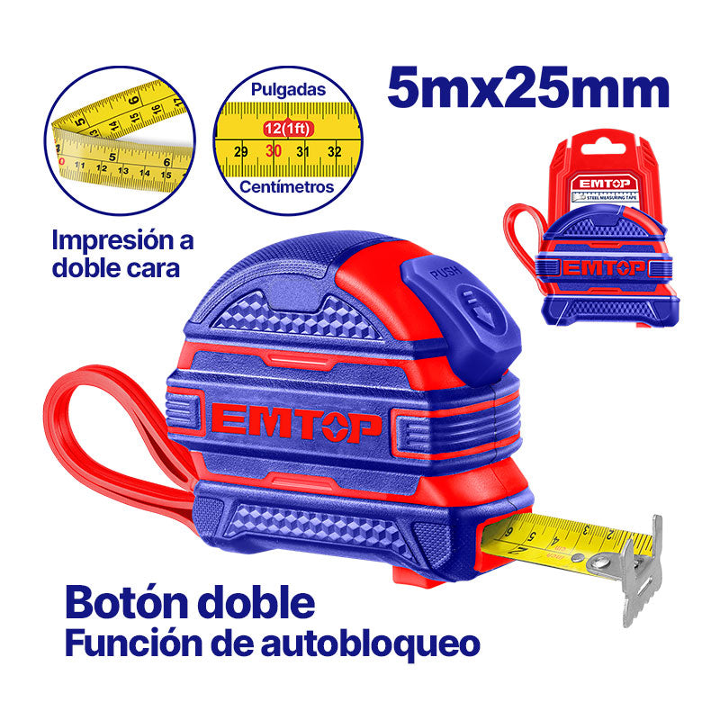 Cinta métrica de 5 mts x 25 mm Emtop EMTP2525