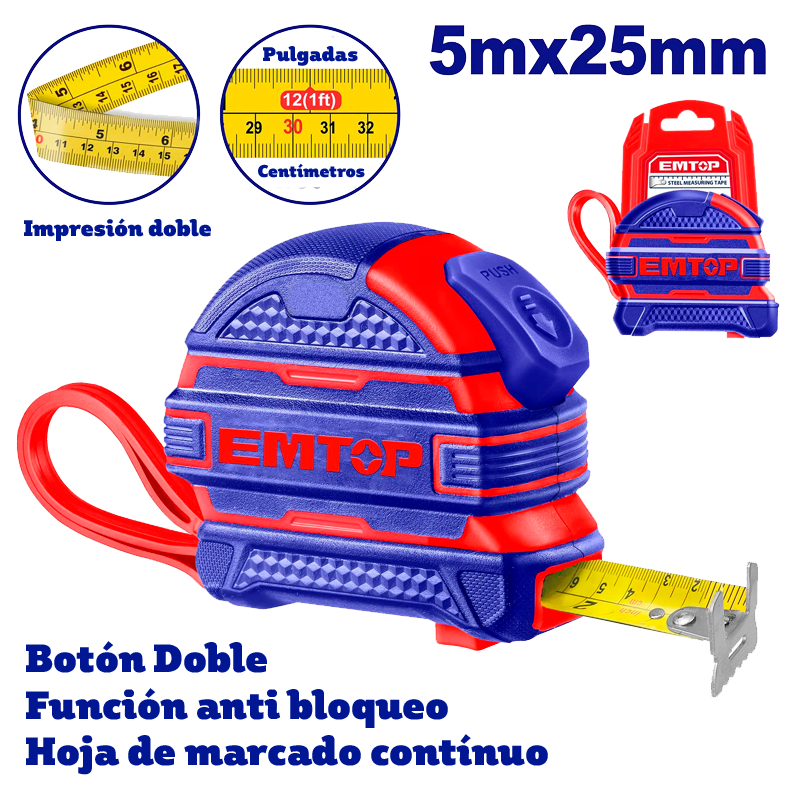 Cinta métrica de 5 mts x 25 mm Emtop EMTP2525