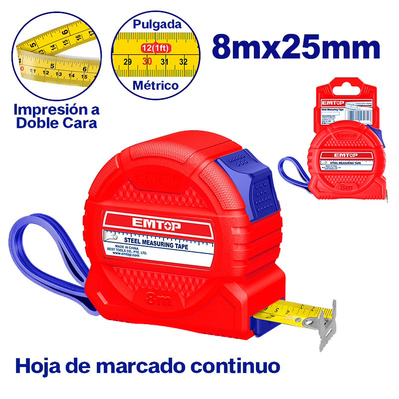 Cinta métrica de 8 mts x 25 mm Emtop EMTP3825