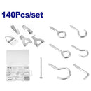 KIT 140 PZAS CON ARMELLAS ABIERTAS Y CERRADAS, TORNILLOS TIPO L, SOPORTES Y CLAVOS, ACERO AL CARBONO GALVANIZADO, EMTOP.