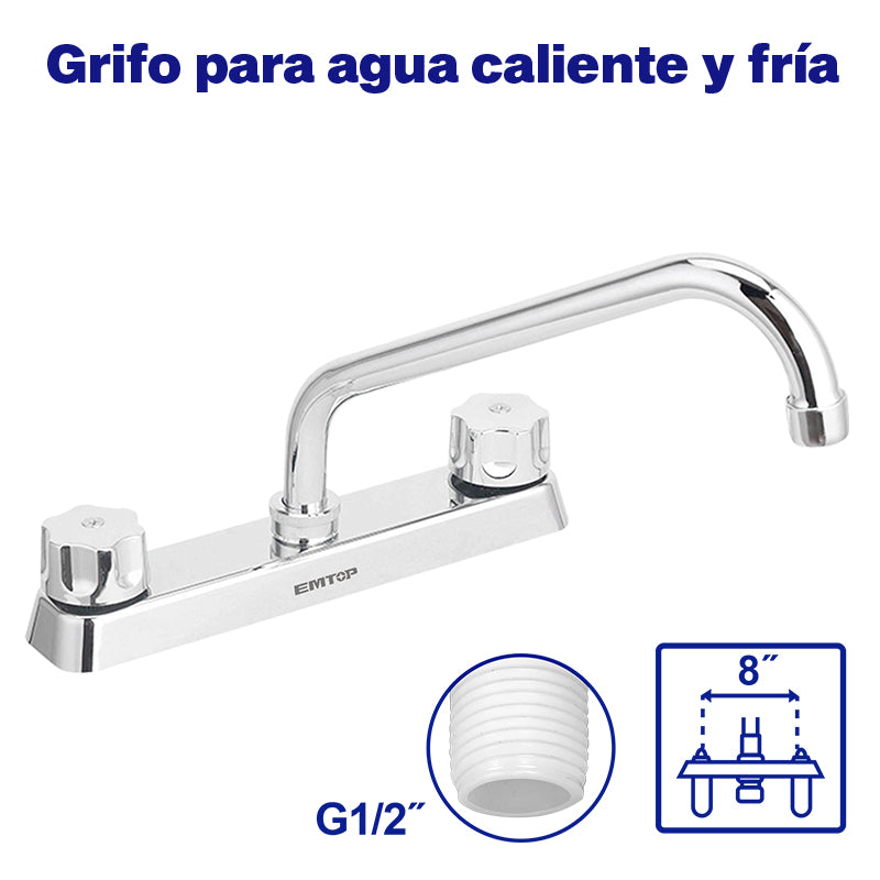 GRIFO MEZCLADOR PARA COCINA DE 8 PLGS, PLASTICO ABS CROMADO, EMTOP, EMZD1523